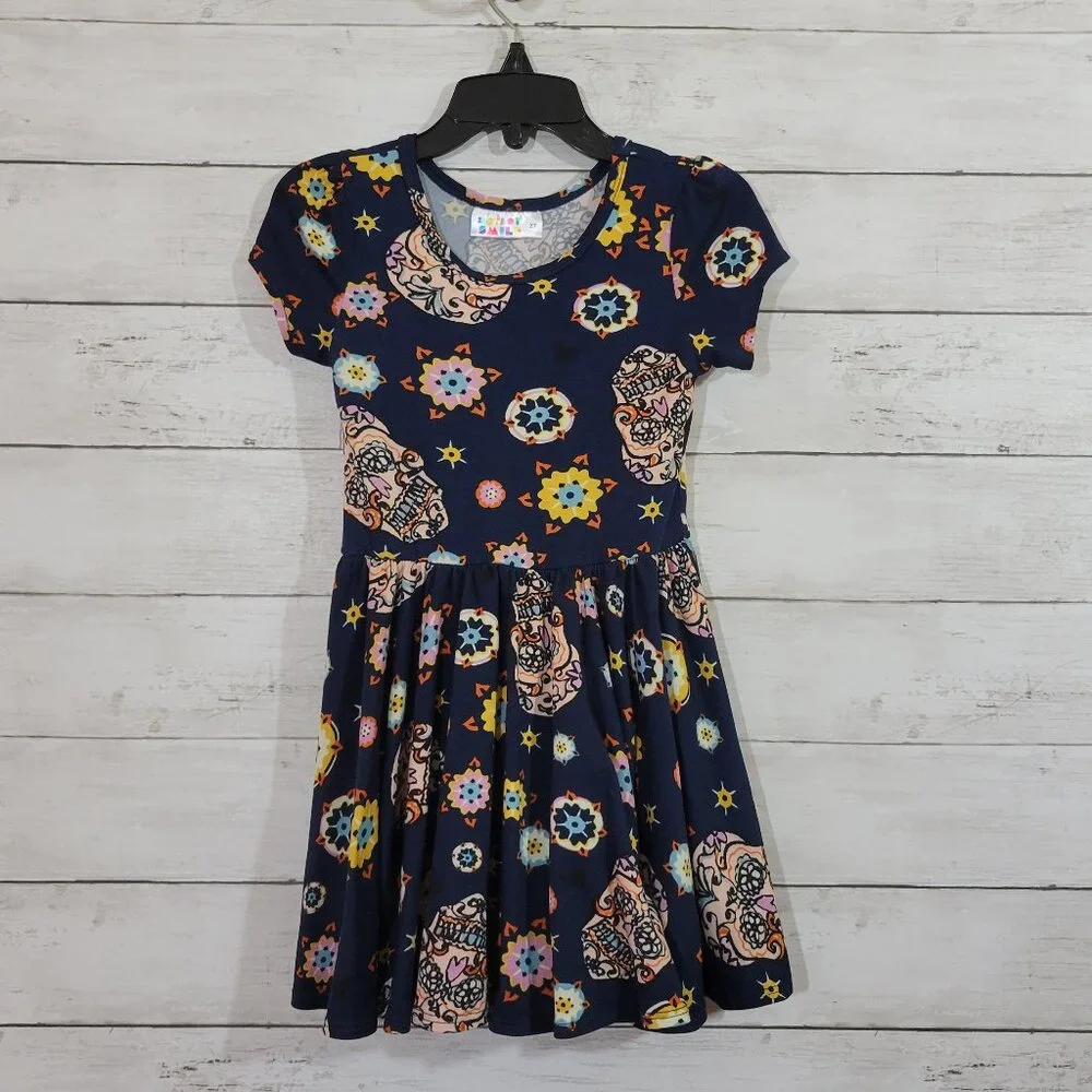 Dot Dot Smile Blue Sugar Skull Baby Girl Toddler Kids Dress Spring Size 2T